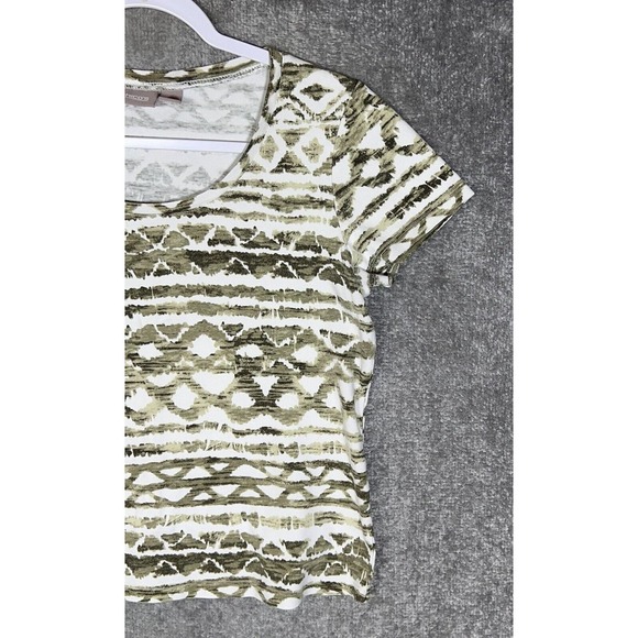 Chicos Short Sleeve Tribal Geometric Striped Top Womens Size‎ 1 US Size 8 Cotton - Picture 4 of 9
